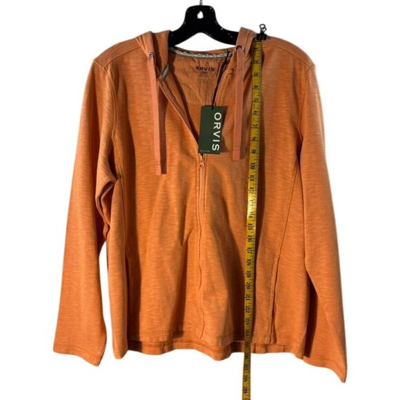 Orvis Womens Orange Full-Zip Lightweight Hoodie, Side Pockets - Picture 8 of 10